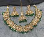 VeroniQ Trends-Kundan Polki Jhumki Drop Necklace With Beads Polki-Gold Plated-Wedding Jewelry-Punjabi Jewelry-South Indian-Thappa Jewelry