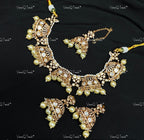 VeroniQ Trends-Kundan Polki Jhumki Drop Necklace With Beads Polki-Gold Plated-Wedding Jewelry-Punjabi Jewelry-South Indian-Thappa Jewelry