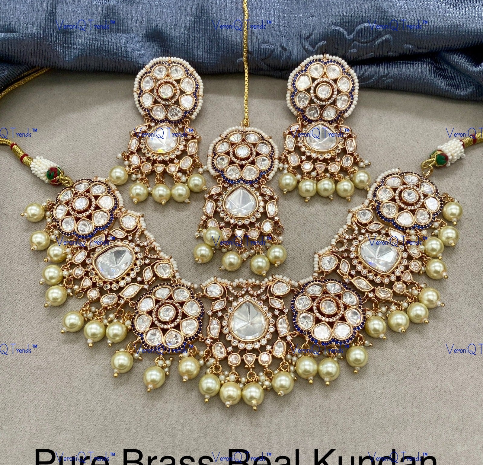 VeroniQ Trends-Heavy Bridal Kundan Polki And Pearl Necklace Polki-Gold Plated-Wedding Jewellery-Punjabi Jewellery-South Indian-Thappa Jewellery