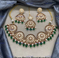 VeroniQ Trends-Floral Design Kundan Polki Necklace With Green Beads Polki-Gold Plated-Wedding Jewellery-Punjabi Jewellery-South Indian-Thappa Jewellery