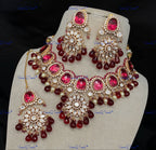 VeroniQ Trends-Traditional Pearl Kundan Polki Necklace With Beads Polki-Gold Plated-Wedding Jewelry-Punjabi Jewelry-South Indian-Thappa Jewelry