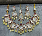 VeroniQ Trends-Party Wear Single Line Kundan Polki Necklace With Beads Polki-Gold Plated-Wedding Jewelry-Punjabi Jewelry-South Indian-Thappa Jewelry