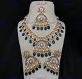 VeroniQ Trends-Bridal Floral Sapphire Beaded Kundan Polki Necklace Polki-Gold Plated-Wedding Jewellery-Punjabi Jewellery-South Indian-Thappa Jewellery