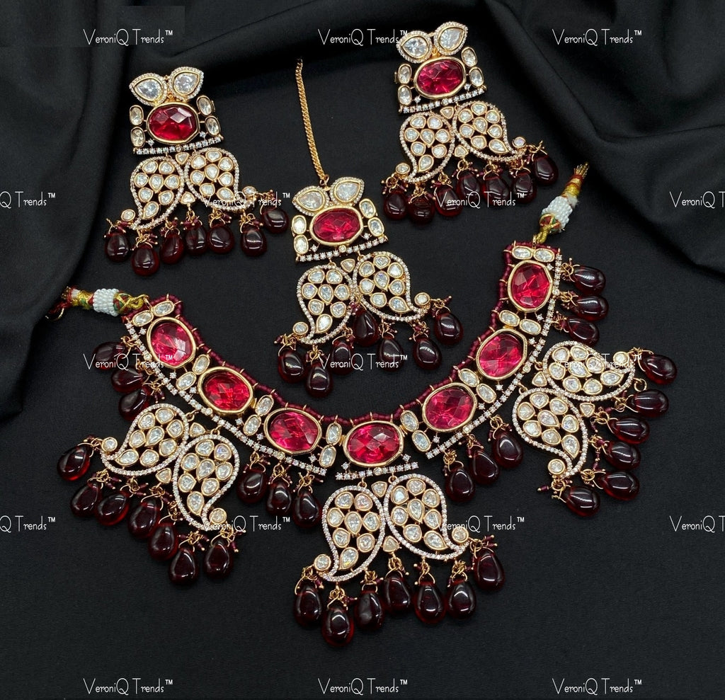 VeroniQ Trends-Traditional Bridal Pearl And Kundan Polki Necklace Polki-Gold Plated-Wedding Jewellery-Punjabi Jewellery-South Indian-Thappa Jewellery