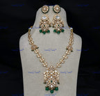 VeroniQ Trends-Victorian Kundan Polki Green Beaded Long Necklace With Peacock Motif Polki-Gold Plated-Wedding Jewelry-Punjabi Jewelry-South Indian-Thappa Jewelry