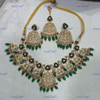 VeroniQ Trends-Peacock And Floral Kundan Polki Green Beaded Necklace Polki-Gold Plated-Wedding Jewelry-Punjabi Jewelry-South Indian-Thappa Jewelry