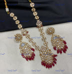 VeroniQ Trends-Victorian Kundan Polki Green Beaded Long Necklace With Peacock Motif Polki-Gold Plated-Wedding Jewelry-Punjabi Jewelry-South Indian-Thappa Jewelry
