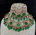 VeroniQ Trends-Bridal Emerald Green Stone And Beads Kundan Polki Choker Necklace Polki-Gold Plated-Wedding Jewellery-Punjabi Jewellery-South Indian-Thappa Jewellery