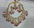 VeroniQ Trends-Floral Design Red Beads Kundan Polki Necklace Polki-Gold Plated-Wedding Jewellery-Punjabi Jewellery-South Indian-Thappa Jewellery