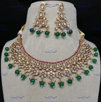 VeroniQ Trends-Floral Design Beaded Kundan Polki Necklace Polki-Gold Plated-Wedding Jewelry-Punjabi Jewelry-South Indian-Thappa Jewelry