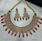 VeroniQ Trends-Floral Design Beaded Kundan Polki Necklace Polki-Gold Plated-Wedding Jewelry-Punjabi Jewelry-South Indian-Thappa Jewelry