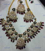 VeroniQ Trends-Peacock And Floral Kundan Polki Green Beaded Necklace Polki-Gold Plated-Wedding Jewelry-Punjabi Jewelry-South Indian-Thappa Jewelry