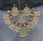 VeroniQ Trends-Peacock And Floral Kundan Polki Green Beaded Necklace Polki-Gold Plated-Wedding Jewelry-Punjabi Jewelry-South Indian-Thappa Jewelry