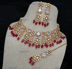 VeroniQ Trends-Victorian Floral Design Uncut Polki Necklace With Beads Polki-Gold Plated-Wedding Jewelry-Punjabi Jewelry-South Indian-Thappa Jewelry