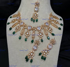 VeroniQ Trends-Victorian Floral Design Uncut Polki Necklace With Beads Polki-Gold Plated-Wedding Jewelry-Punjabi Jewelry-South Indian-Thappa Jewelry