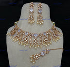 VeroniQ Trends-Victorian Floral Design Uncut Polki Necklace With Beads Polki-Gold Plated-Wedding Jewelry-Punjabi Jewelry-South Indian-Thappa Jewelry