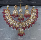 VeroniQ Trends-Traditional Jadau Kundan Polki Necklace With Beads Polki-Gold Plated-Wedding Jewelry-Punjabi Jewelry-South Indian-Thappa Jewelry