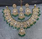 VeroniQ Trends-Traditional Jadau Kundan Polki Necklace With Beads Polki-Gold Plated-Wedding Jewelry-Punjabi Jewelry-South Indian-Thappa Jewelry