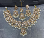 VeroniQ Trends-Traditional Jadau Kundan Polki Necklace With Beads Polki-Gold Plated-Wedding Jewelry-Punjabi Jewelry-South Indian-Thappa Jewelry
