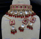VeroniQ Trends-Traditional Big Kundan Polki Choker Necklace With Beads Polki-Gold Plated-Wedding Jewelry-Punjabi Jewelry-South Indian-Thappa Jewelry