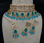 VeroniQ Trends-Traditional Big Kundan Polki Choker Necklace With Beads Polki-Gold Plated-Wedding Jewelry-Punjabi Jewelry-South Indian-Thappa Jewelry