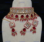 VeroniQ Trends-Traditional Big Kundan Polki Choker Necklace With Beads Polki-Gold Plated-Wedding Jewelry-Punjabi Jewelry-South Indian-Thappa Jewelry
