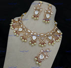 VeroniQ Trends-Victorian Kundan Polki with Beads Necklace Polki-Gold Plated-Wedding Jewelry-Punjabi Jewelry-South Indian-Thappa Jewelry