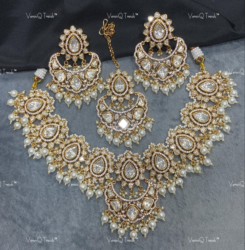 VeroniQ Trends-Victorian Bridal Heavy Kundan Polki Necklace With Beads Polki-Gold Plated-Wedding Jewellery-Punjabi Jewellery-South Indian-Thappa Jewellery