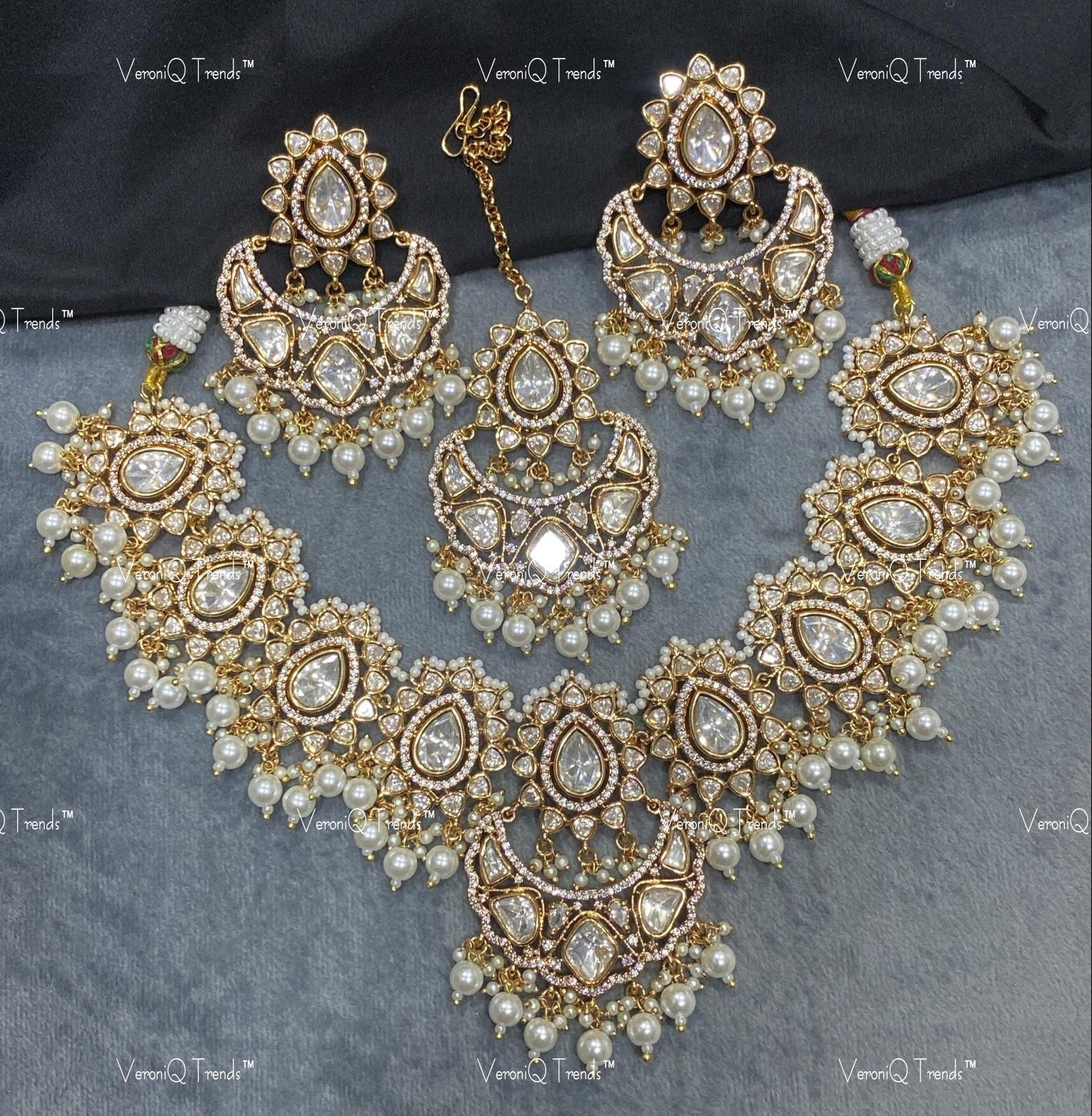 VeroniQ Trends-Victorian Bridal Heavy Kundan Polki Necklace With Beads Polki-Gold Plated-Wedding Jewellery-Punjabi Jewellery-South Indian-Thappa Jewellery