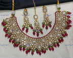 VeroniQ Trends-Elegant Bridal Gold Plated Kundan Polki Necklace With Beads Polki-Gold Plated-Wedding Jewelry-Punjabi Jewelry-South Indian-Thappa Jewelry