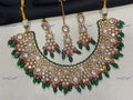 VeroniQ Trends-Elegant Bridal Gold Plated Kundan Polki Necklace With Beads Polki-Gold Plated-Wedding Jewellery-Punjabi Jewellery-South Indian-Thappa Jewellery