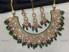 VeroniQ Trends-Elegant Bridal Gold Plated Kundan Polki Necklace With Beads Polki-Gold Plated-Wedding Jewelry-Punjabi Jewelry-South Indian-Thappa Jewelry