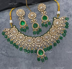VeroniQ Trends-Royal Bridal Ruby And Emerald Stone Kundan Polki Necklace With Beads Polki-Gold Plated-Wedding Jewelry-Punjabi Jewelry-South Indian-Thappa Jewelry