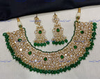 VeroniQ Trends-Royal Victorian Bridal Kundan Polki Necklace With Beads Polki-Gold Plated-Wedding Jewelry-Punjabi Jewelry-South Indian-Thappa Jewelry