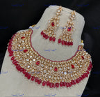 VeroniQ Trends-Royal Victorian Bridal Kundan Polki Necklace With Beads Polki-Gold Plated-Wedding Jewelry-Punjabi Jewelry-South Indian-Thappa Jewelry