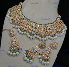 VeroniQ Trends-Traditional  Victorian Bridal Kundan Polki Necklace With Pearls Polki-Gold Plated-Wedding Jewelry-Punjabi Jewelry-South Indian-Thappa Jewelry