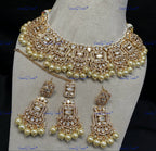 VeroniQ Trends-Traditional  Victorian Bridal Kundan Polki Necklace With Pearls Polki-Gold Plated-Wedding Jewelry-Punjabi Jewelry-South Indian-Thappa Jewelry