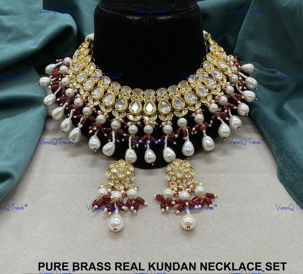 VeroniQ Trends-Traditional Gold Plated Bridal Pearl And Kundan Polki Choker Necklace Polki-Gold Plated-Wedding Jewellery-Punjabi Jewellery-South Indian-Thappa Jewellery