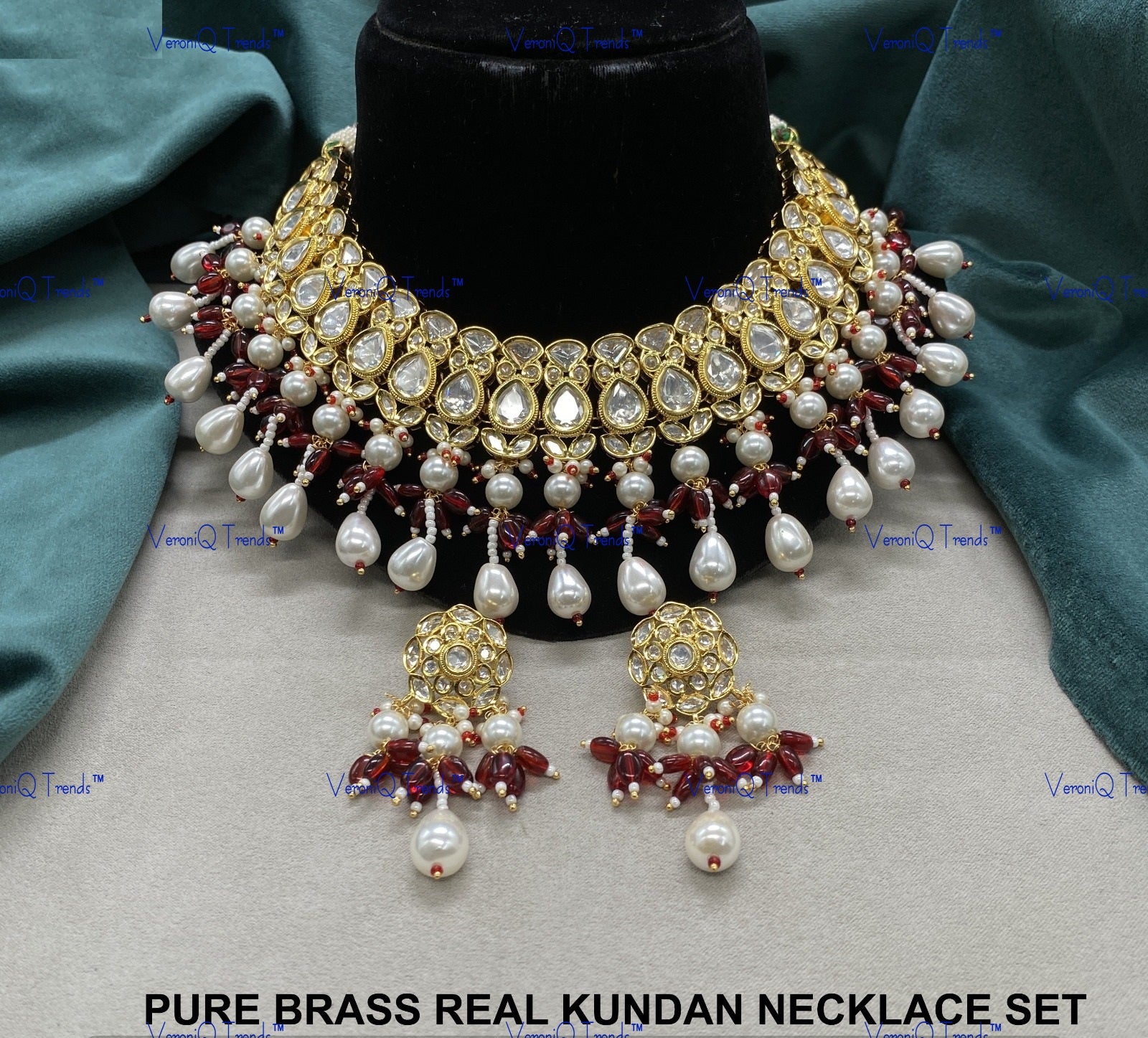 VeroniQ Trends-Traditional Gold Plated Bridal Pearl And Kundan Polki Choker Necklace Polki-Gold Plated-Wedding Jewellery-Punjabi Jewellery-South Indian-Thappa Jewellery