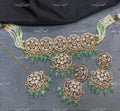 VeroniQ Trends-Traditional Multistrand Kundan Polki Green Beaded Necklace With Peacock Motif Polki-Gold Plated-Wedding Jewellery-Punjabi Jewellery-South Indian-Thappa Jewellery