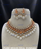 VeroniQ Trends-Elegant Gold Plated Pearl Kundan Polki Choker Necklace Kundan-Gold Plated-Wedding Jewelry-Punjabi Jewelry-South Indian-Thappa Jewelry