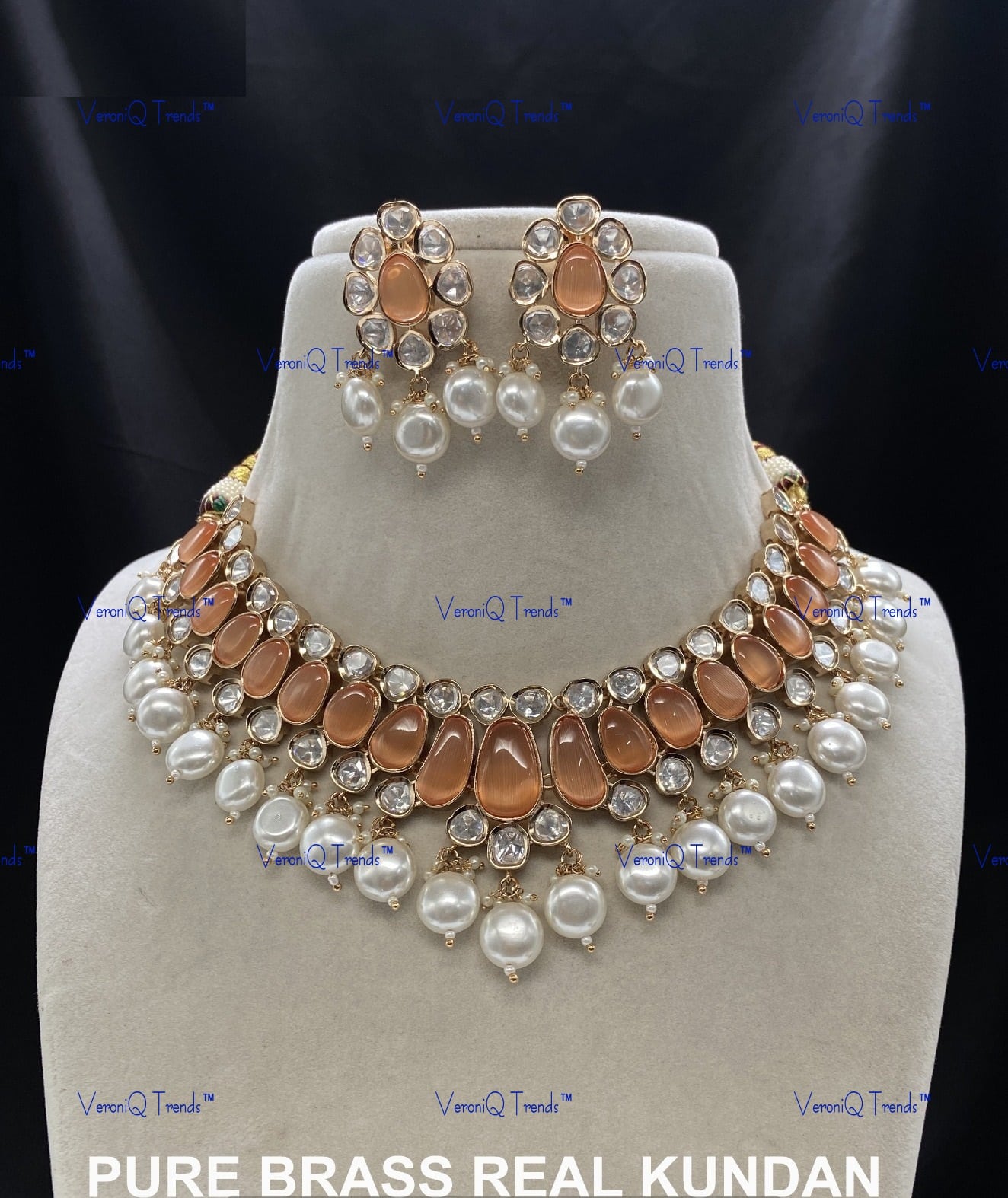 VeroniQ Trends-Elegant Gold Plated Pearl Kundan Polki Choker Necklace Kundan-Gold Plated-Wedding Jewellery-Punjabi Jewellery-South Indian-Thappa Jewellery