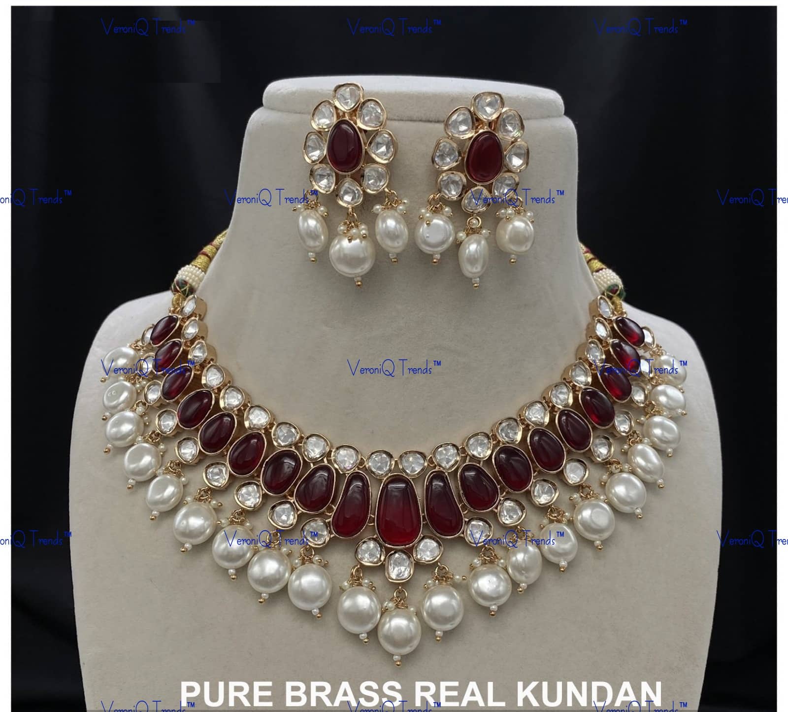 VeroniQ Trends-Elegant Gold Plated Pearl Kundan Polki Choker Necklace Kundan-Gold Plated-Wedding Jewellery-Punjabi Jewellery-South Indian-Thappa Jewellery
