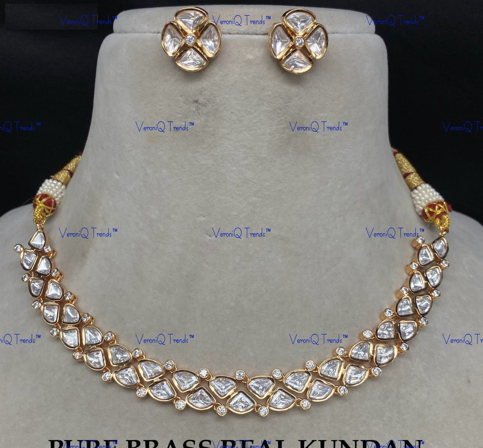 VeroniQ Trends-Latest Design Gold Plated Kundan Polki Choker Necklace Kundan-Gold Plated-Wedding Jewellery-Punjabi Jewellery-South Indian-Thappa Jewellery