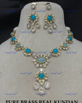 VeroniQ Trends-Elegant Gold Plated Turquoise Blue Kundan Polki Necklace Kundan-Gold Plated-Wedding Jewellery-Punjabi Jewellery-South Indian-Thappa Jewellery