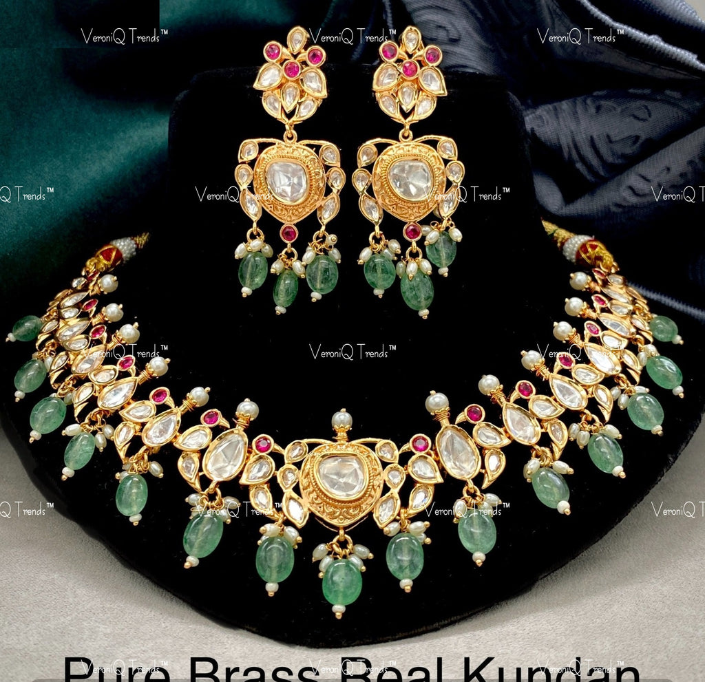 VeroniQ Trends-Tradiotional Gold Plated Kundan Polki Choker Necklace Kundan-Gold Plated-Wedding Jewellery-Punjabi Jewellery-South Indian-Thappa Jewellery
