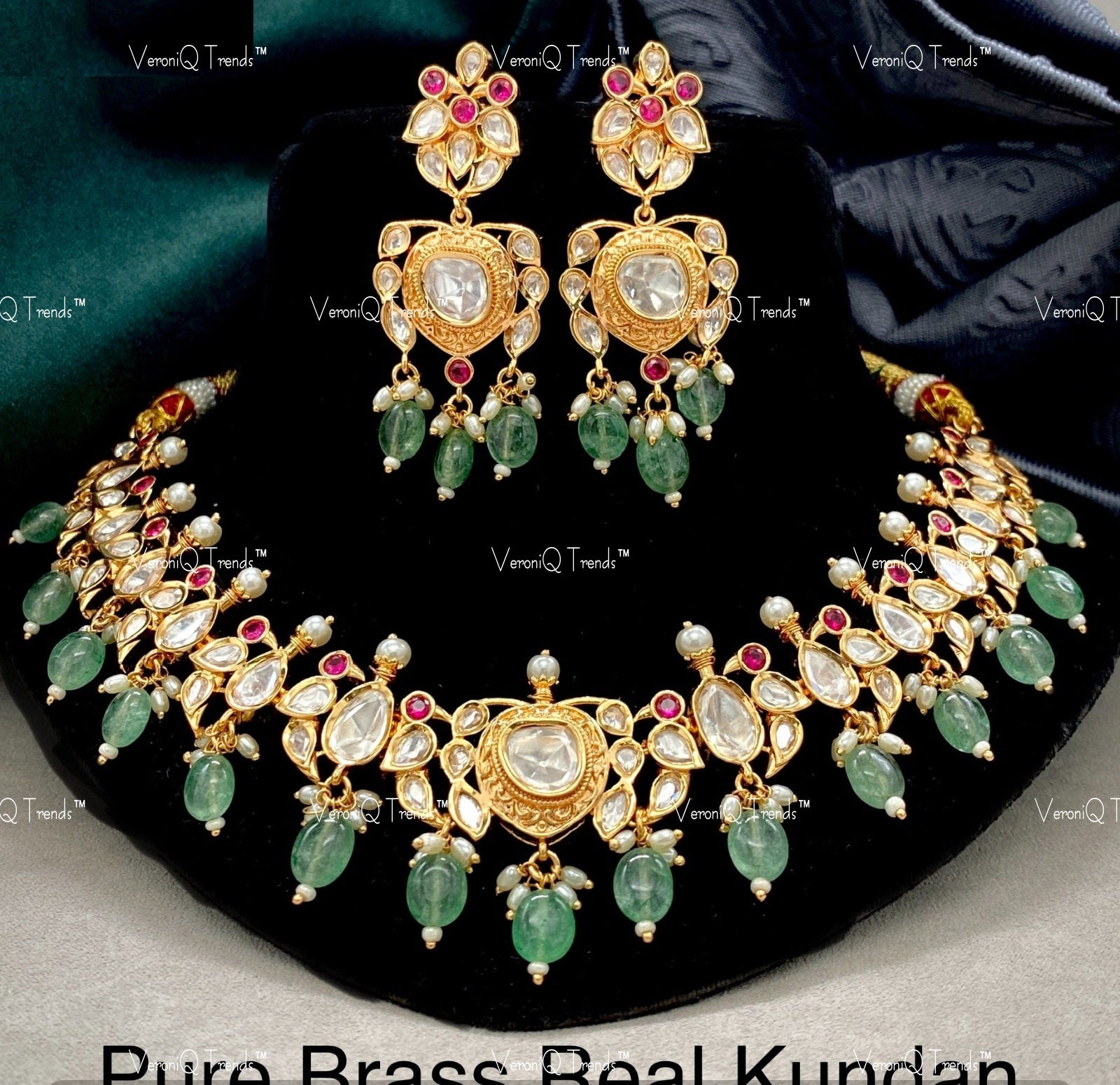 VeroniQ Trends-Tradiotional Gold Plated Kundan Polki Choker Necklace Kundan-Gold Plated-Wedding Jewellery-Punjabi Jewellery-South Indian-Thappa Jewellery