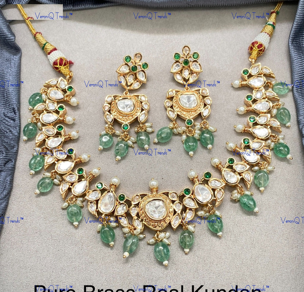 VeroniQ Trends-Tradiotional Gold Plated Kundan Polki Choker Necklace Kundan-Gold Plated-Wedding Jewellery-Punjabi Jewellery-South Indian-Thappa Jewellery