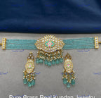 VeroniQ Trends-Elegant Gold Plated Multistrand Kundan Polki Choker Necklace Kundan-Gold Plated-Wedding Jewelry-Punjabi Jewelry-South Indian-Thappa Jewelry