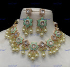 VeroniQ Trends-Floral Gold Plated Pearl Kundan Polki Choker Necklace Kundan-Gold Plated-Wedding Jewelry-Punjabi Jewelry-South Indian-Thappa Jewelry